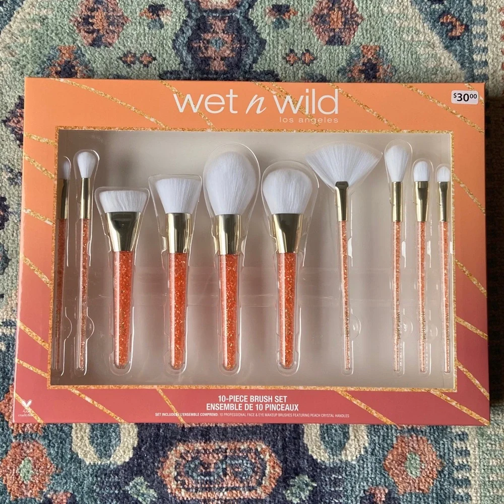 wet n wild makeup brush set of 10 brushes coral orange sparkle y2K beauty gift